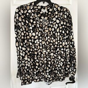 Westbound Woman 1X Long Sleeve Tunic Blouse Abstract Black Multi NEW